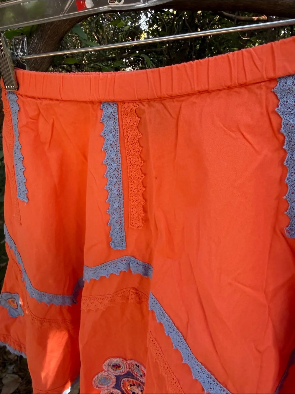Bright Orange Embroidered Flared Skirt